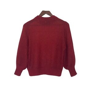 Margaret O'Leary Red Mohair Wool Blend‎ Open Knit Sheer Puff Sleeve Sweater
